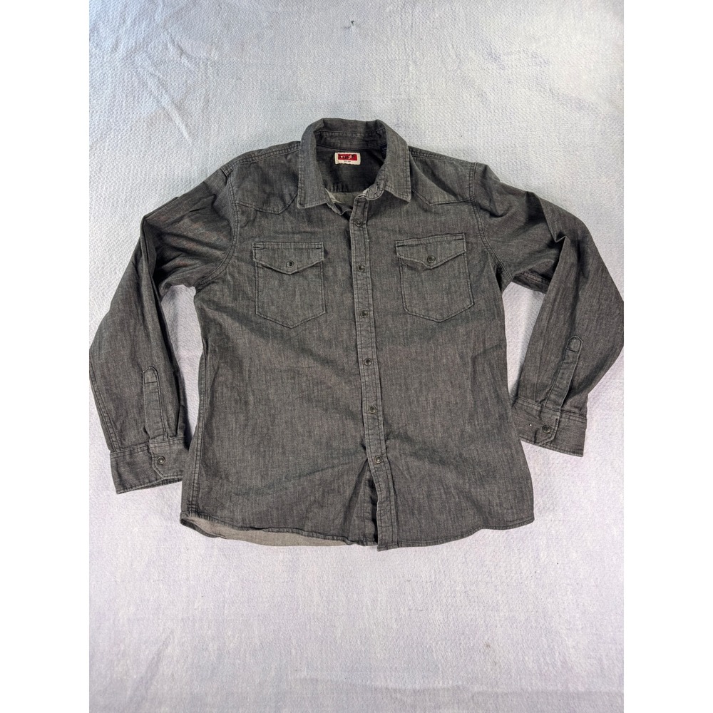 Wrangler Mens Gray Long Sleeve Western Snap Front Denim Shirt Size Large